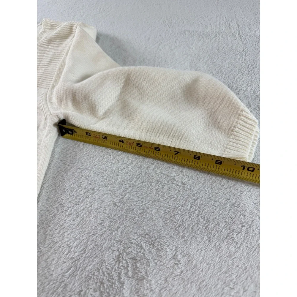 SML Design Cream Ivory Button Front Cardigan Sweater Textured Yoke 3/4 Sleeve L